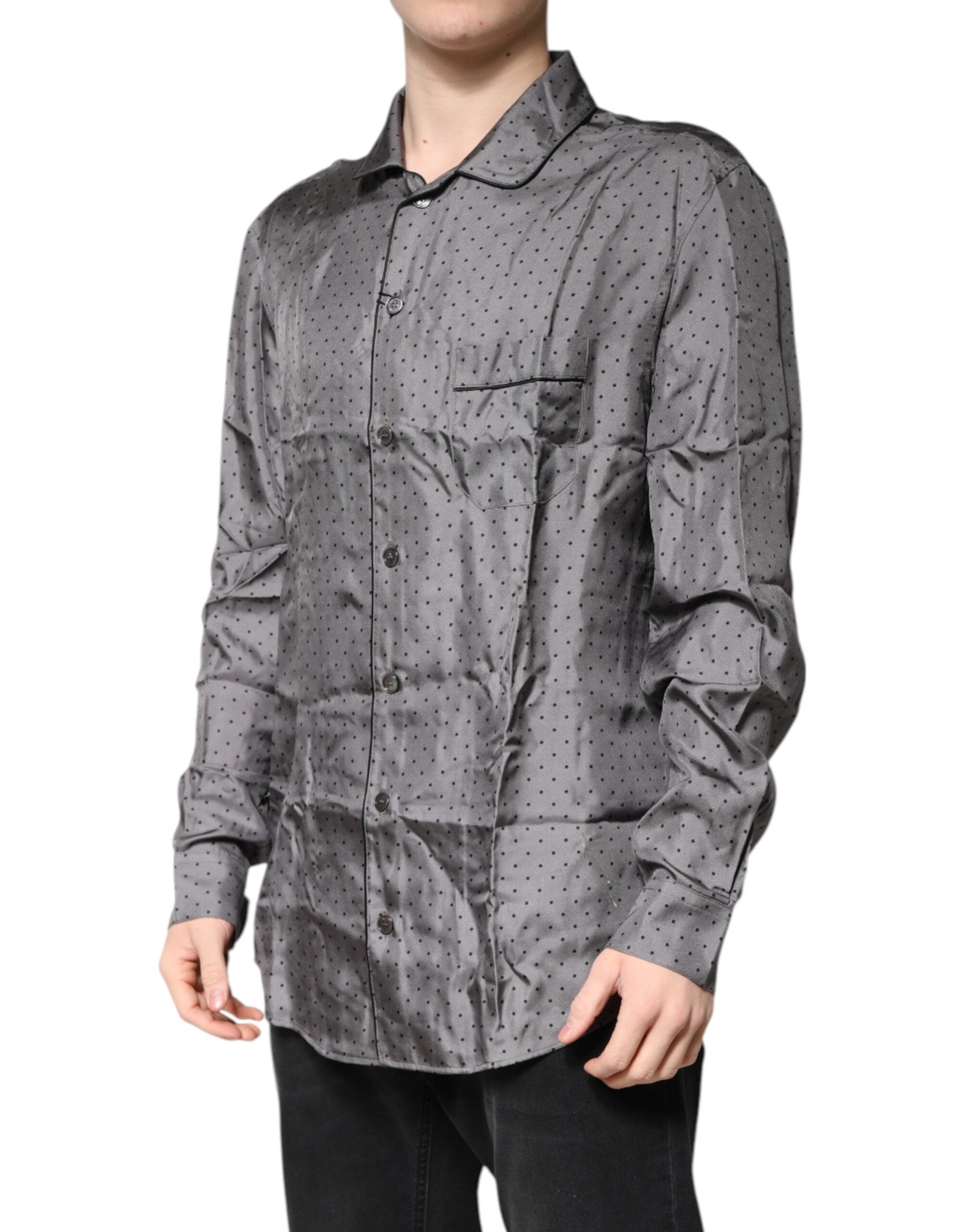 Dolce & Gabbana grey polka dot silk long-sleeved shirt